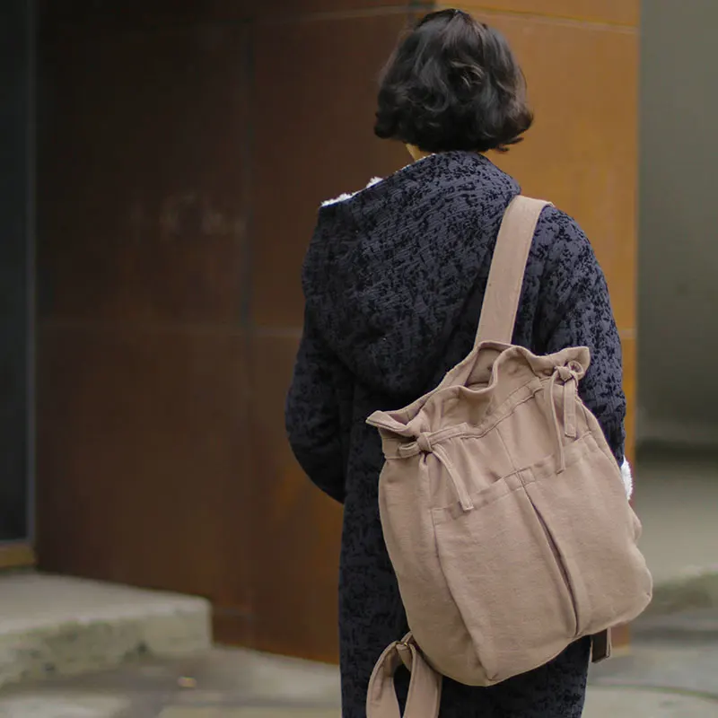 women thick cotton backpacks Drawstring student fashion cloth rucksack