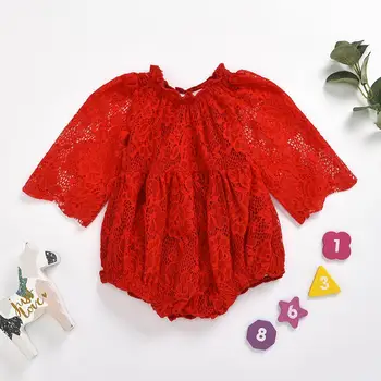 

2020 Hotsales Newborn Baby Girls Cotton Romper Lace Jumpsuit red colour