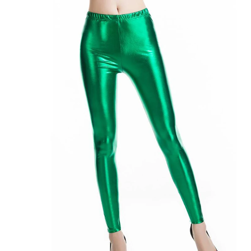YSDNCHI, сексуальные женские леггинсы в стиле панк-рок, леггинсы из искусственной кожи с яркими пайетками, штаны золотого и серебряного цвета для танцев размера плюс, блестящие леггинсы - Цвет: K030 Pure Green