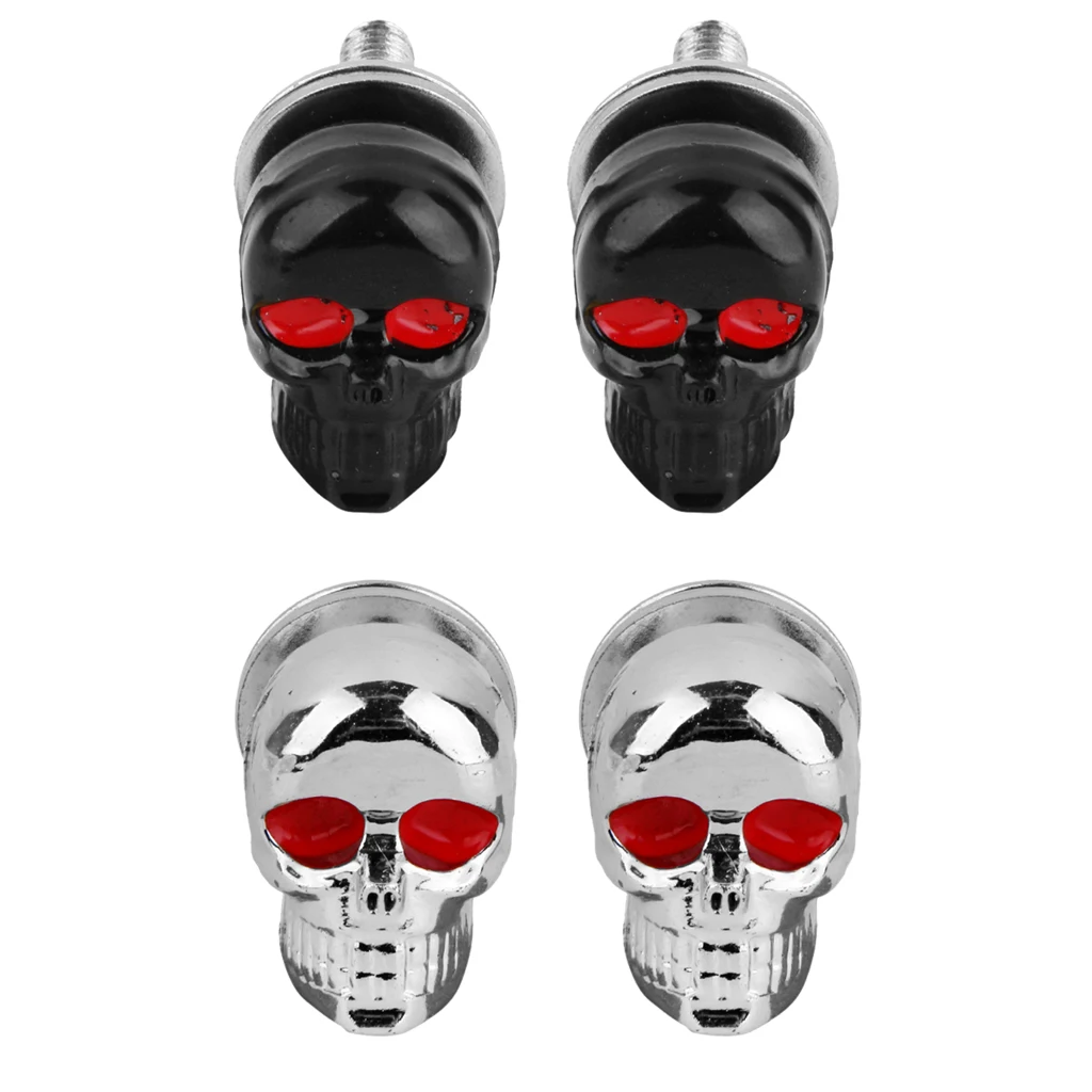 

2pcs Black 3D Skull Motorcycle License Plate Frame Bolts Tag Fastener Screws