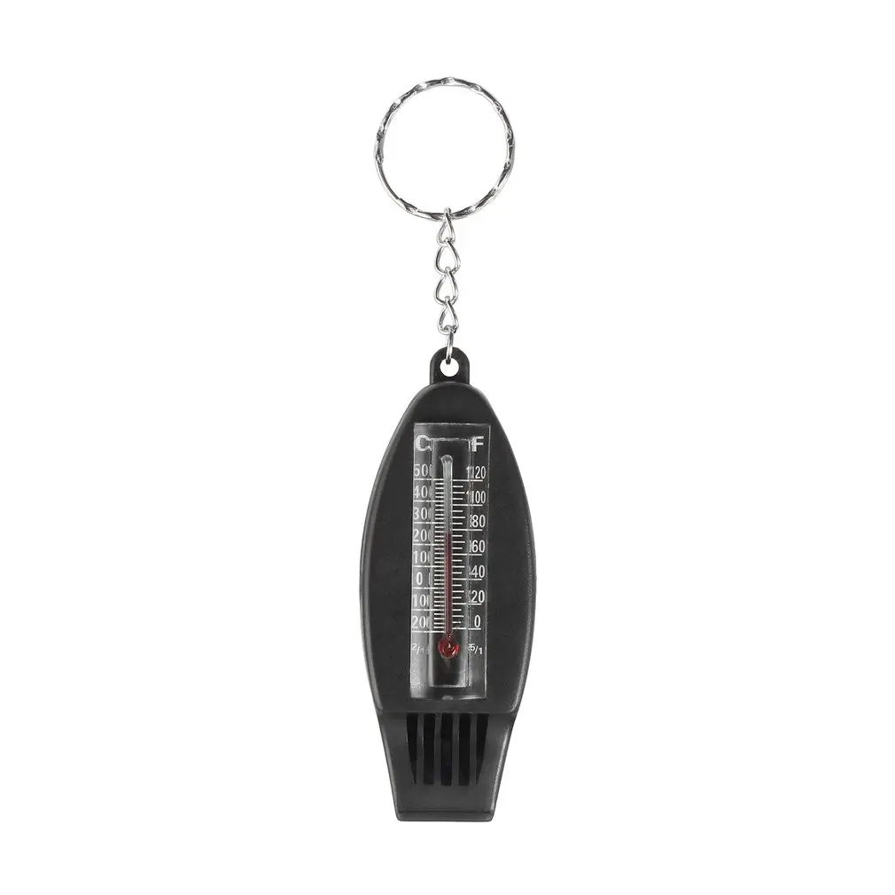 Black 4in1 Mini Survival Tool Thermometer Whistle Compass Ourdoor Camping Hiking Tools Whistle