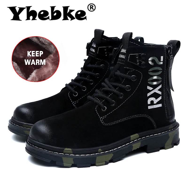 Fur Black Yhebke/Новые брендовые осенне-зимние Ботинки martin для мужчин и женщин; уличные зимние ботинки; модная повседневная обувь для пар; мужские ботинки - Цвет: Fur Black