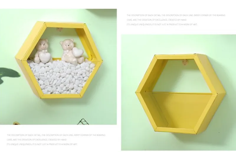 Metal Glass Hexagonal Storage Holders Simple Modern Geometry Wall Hanging Decoration Living Room Bar Iron Decorative Crafts