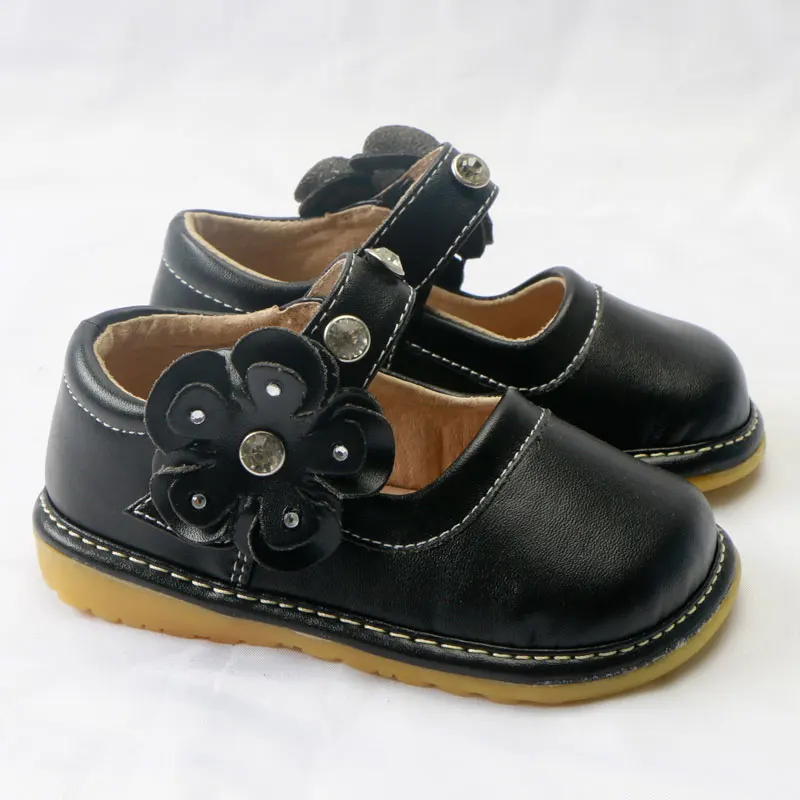 

Squeaky Shoes for Girls Round Toe Casual Shoe Little Girl Mary Janes Toddler Black Brown Flower 1-3 Years Kids Leather Shoes