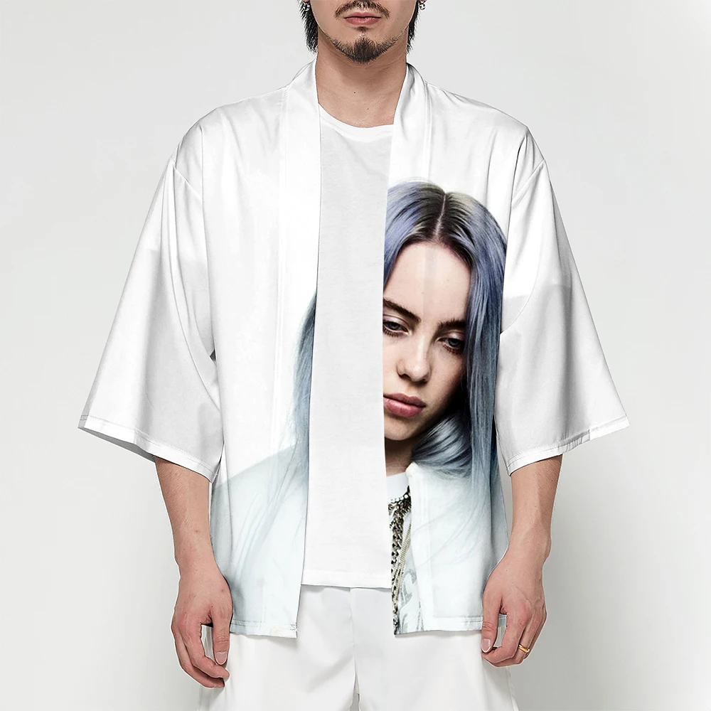 Популярное мужское и женское кимоно Billie Eilish3D, модное летнее светло-желтое кимоно в японском стиле, футболка, кардиган, повседневный Топ - Цвет: As Shown