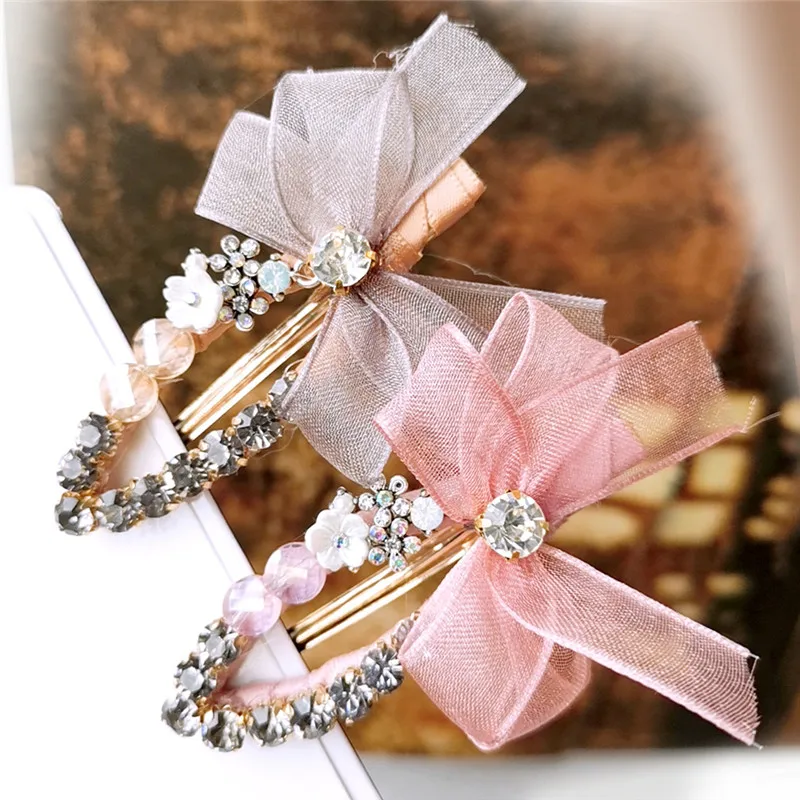 Free shipping Children cute hollow Rhinestone bow hairpins kids mesh hairclips hair accessories Side Clips