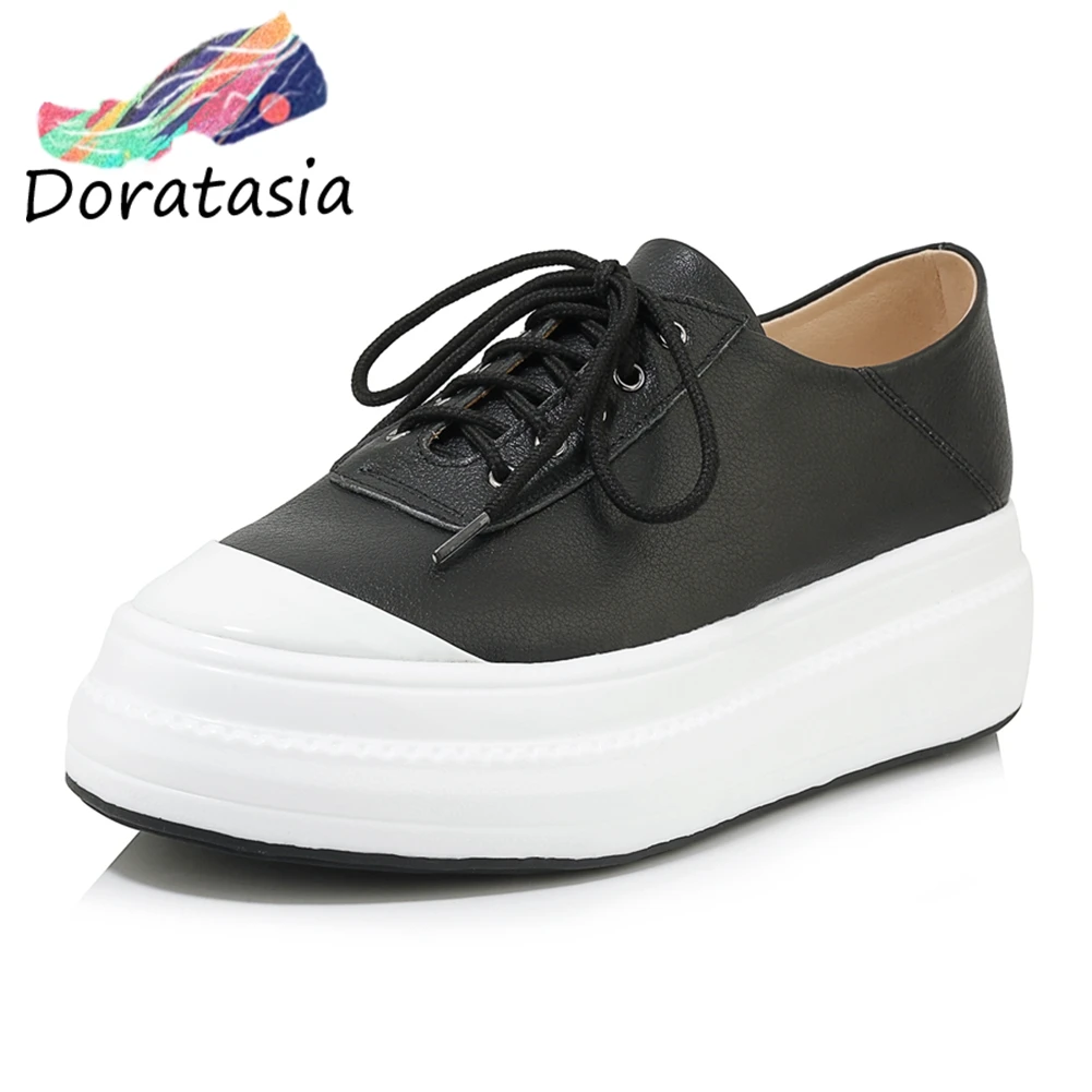 

Luxury genuine Cow Leather Hot INS Sneakers Woman Shoes Lace Up Flat Platform Comfortable Shoes Woman Vulcanize