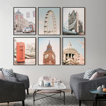 

Nordic Vintage Travel Cities Poster London Ferris Wheel Traveling Landscape Art United kingdom Canvas Painting Wall Pictures