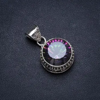 

Natural Mystical Topaz Antique Design Handmade Unique 925 Sterling Silver Pendant 2.75" X0792