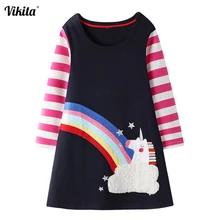 VIKTIA/осенняя одежда для маленьких девочек; платье с единорогом; Детские праздничные платья с аппликацией в виде животных для девочек; костюм принцессы; Хлопковое платье