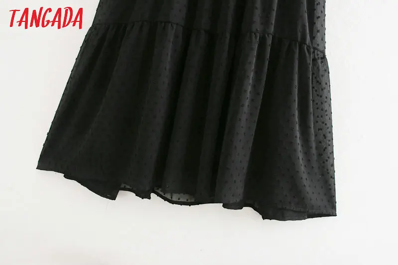 Tangada, модное женское черное Сетчатое платье с вышивкой, с коротким рукавом, на пуговицах, винтажное женское платье-миди, Vestidos CE187