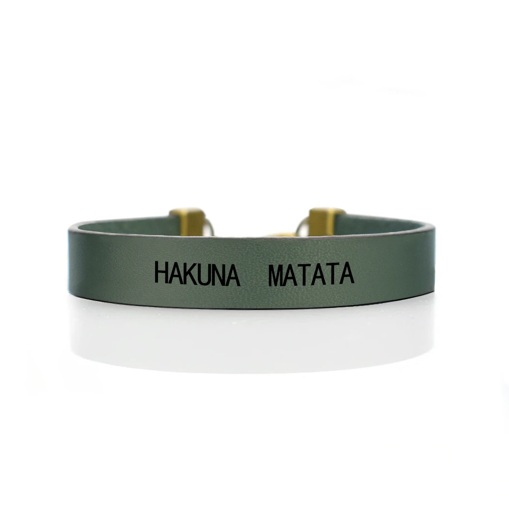 "Хакуна матата" африканская пословица вдохновляющий красный кожаный браслет для женщин и мужчин Винтажные Ювелирные изделия браслет с гравировкой дружеский подарок - Окраска металла: green