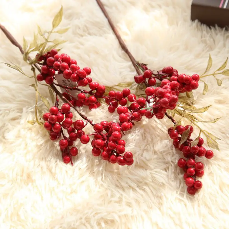 Искусственные сосновые ветки, красные фрукты, искусственные ягоды для Рождественского украшения, искусственные цветы, вечерние украшения для дома