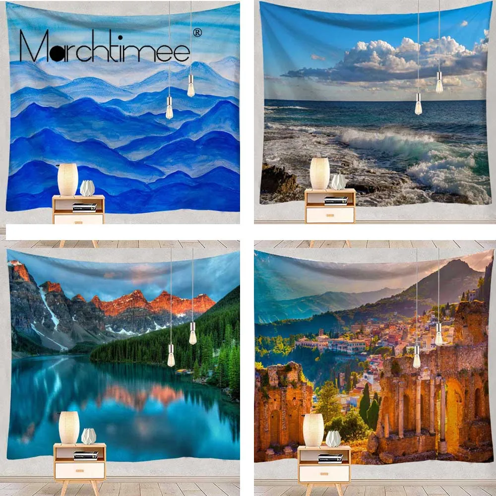 

Beautiful Mountains Wall Hanging Tapestry Waterfall Hd Scenery Beach Towel Nature Town Tenture Mural Polyester Carpet Tapestries