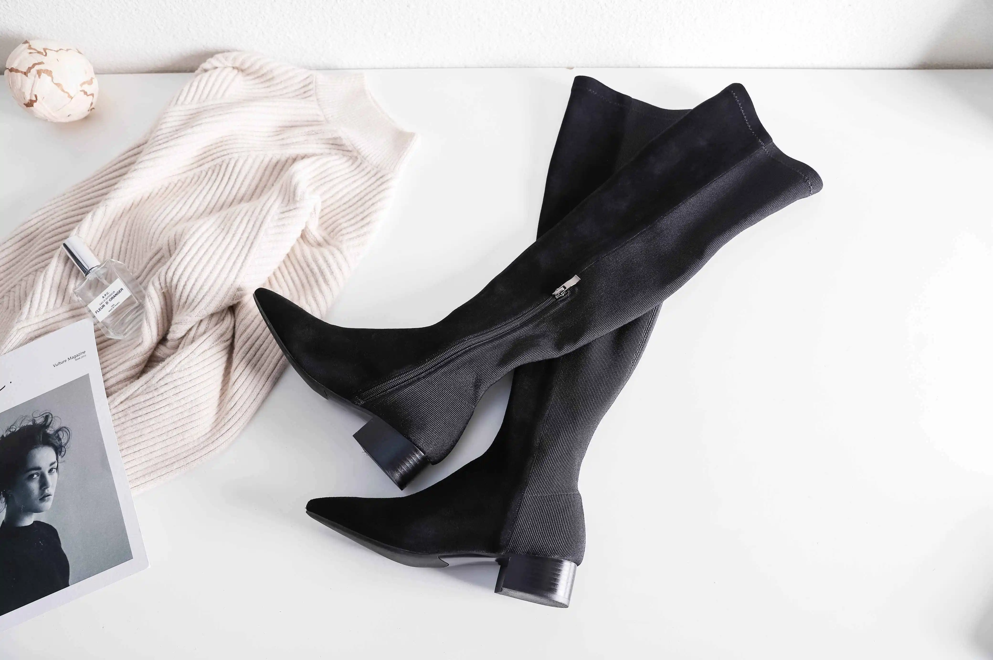 New winter high heel shoes women riding boots mixed colors stretch flock boots keep warm women thigh high boots botas mujer