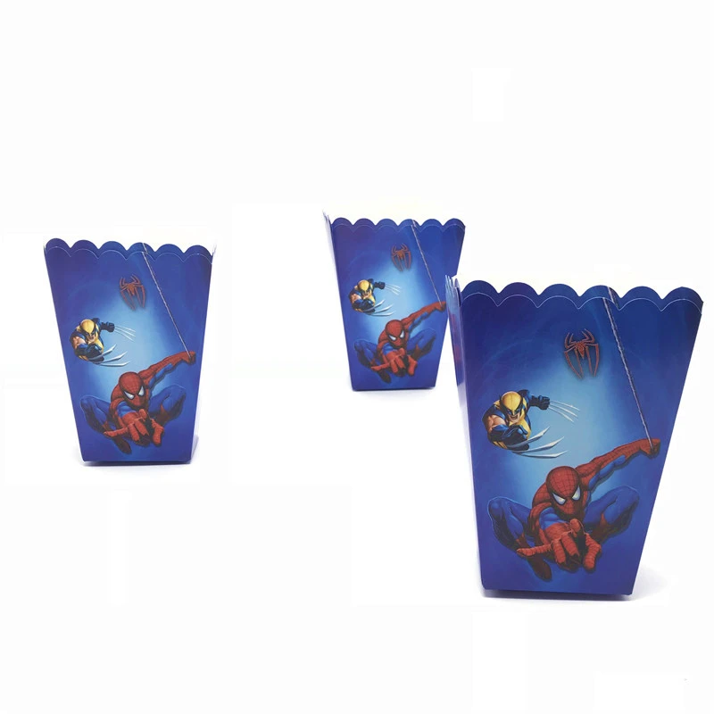 popcorn box-6pcs На тему Человека-паука для детей, мальчиков, прекрасный день рождения, вечерние милые чашки, тарелки, маски для душа, одноразовые столовые приборы - Цвет: popcorn box-6pcs