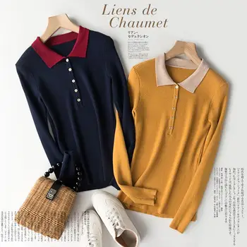 

2020 women autumn OL temperament Korean version of the pull-up doll collar slim sweater sweater women's sweater one generation