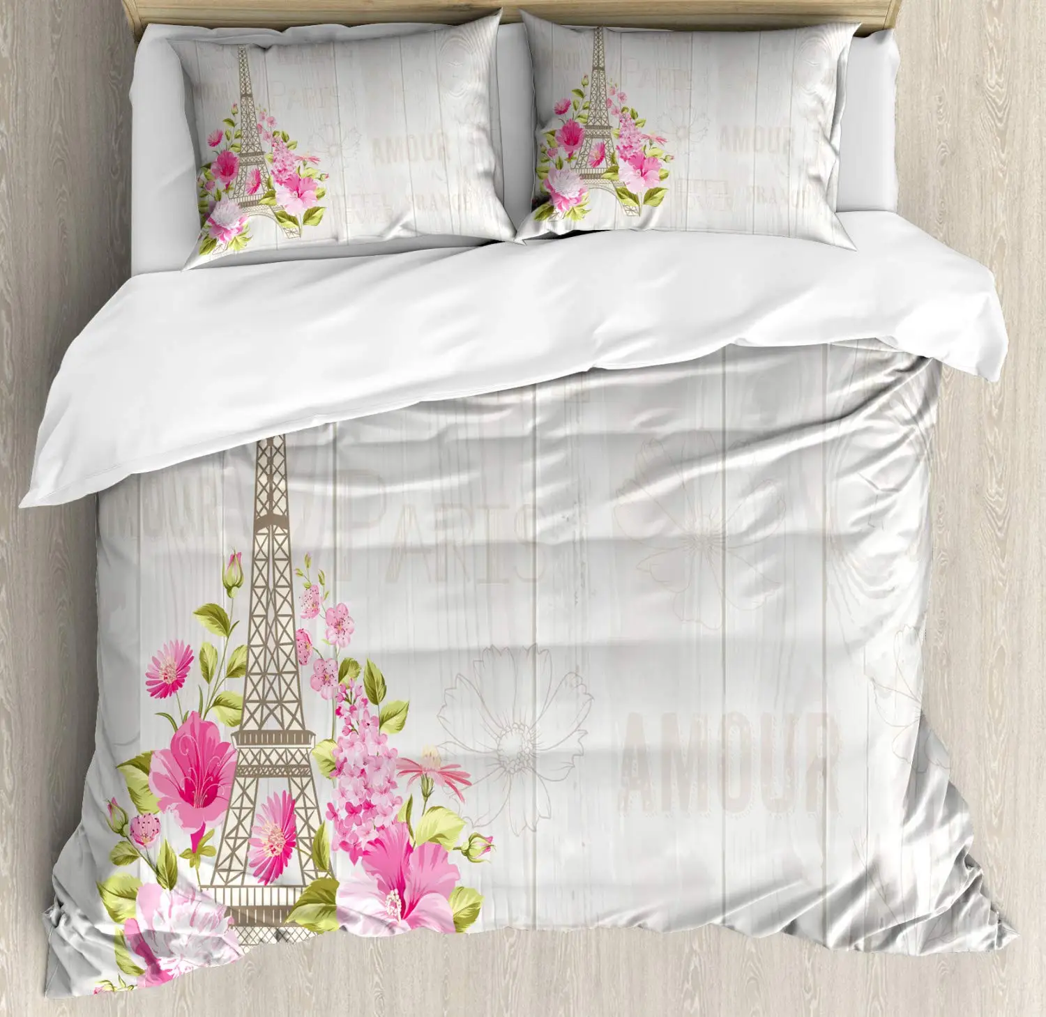 Набор пододеяльников с изображением Эйфелевой башни весенними цветущими