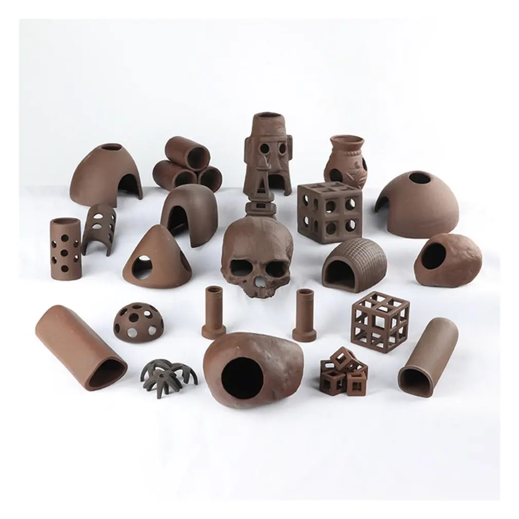 Aquarium Fish Tank Shrimp Scorpion Clay House Shelters Hiding And Breeding Cave Man Mask Hemisphere Cylinder 4