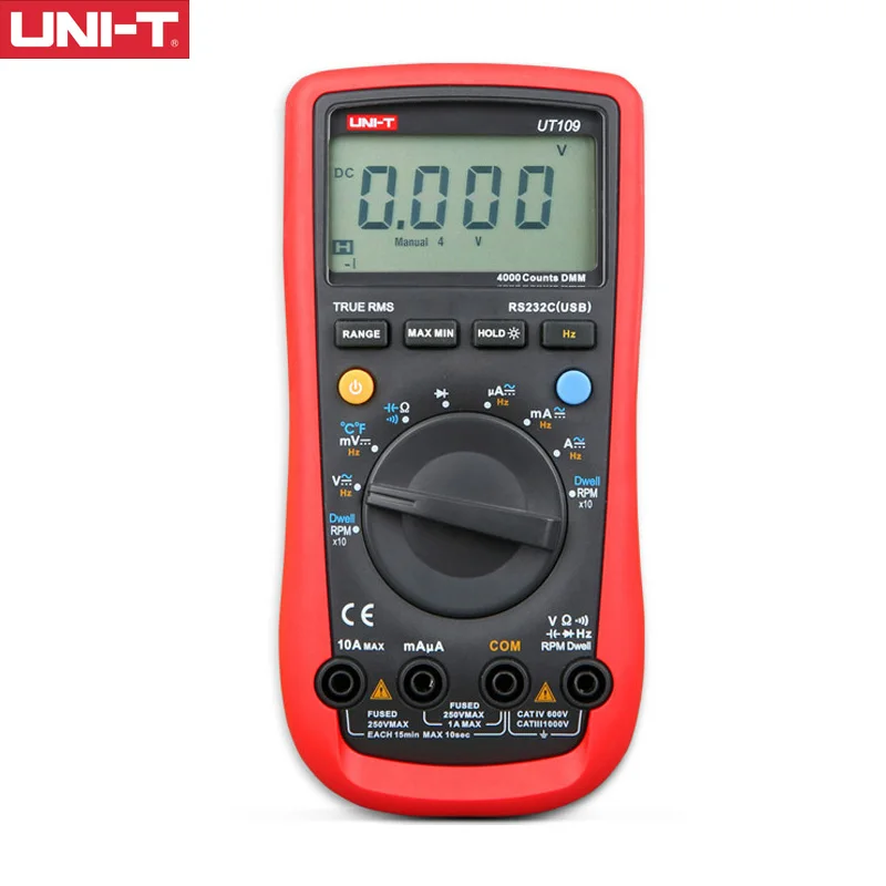 

UNI-T UT109 Handheld Automotive Multipurpose Meters Auto Range Multimeters USB PC Connect Dwell Tach LCD Backlight