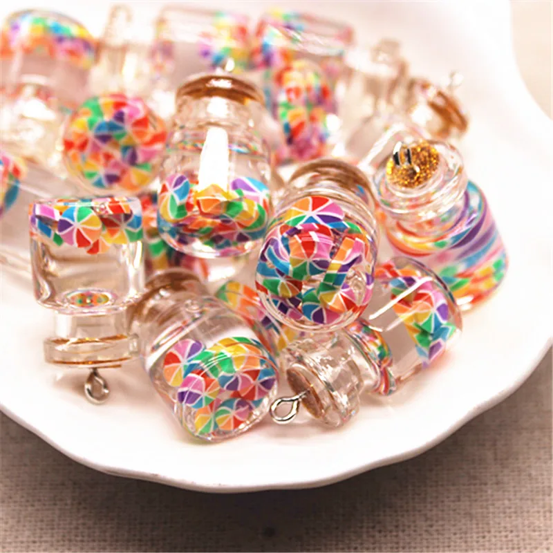 5pcs New Design 3D Glass Rainbow slices Sealed Bottle Iron Hook DIY Craft/Jewelry Accessory 15*22mm | Дом и сад
