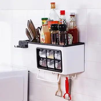 

Kitchen Wall Mount Cutlery Spice Seasoning Storage Box Rack Shelf Home Organizer Hanging Cabinet Basket Spices Bottle Kitchen
