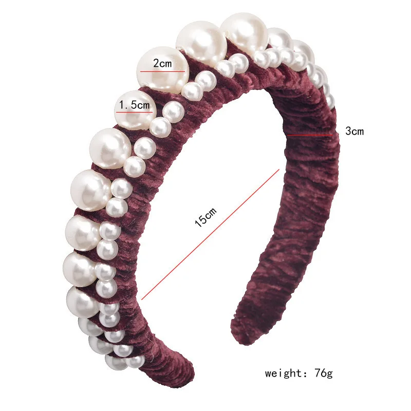 Красивая большая бархатная повязка для волос с двойным жемчугом для женщин, ободок с бархатной короной, ободок для волос, зимний обруч для волос, ободок для волос, аксессуары для волос