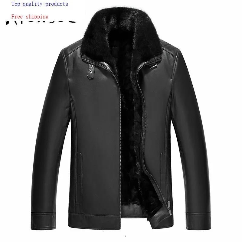 Genuine Leather Jacket Winter Sheepskin Coat Mink Fur Liner Mens Jackets Cuero Genuino 71Q573D YY309 | Мужская одежда