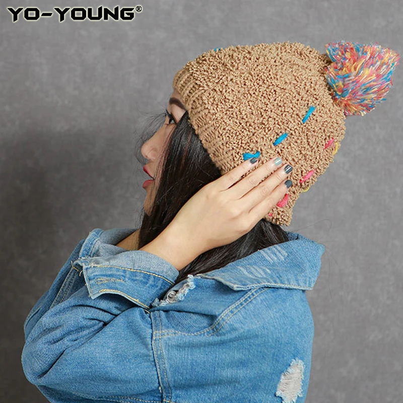 Yo-Young, вязаные шапочки, женские осенние шапочки, шапка, женская теплая шапка, хлопок, повседневная, Harajuku, шапочка вязаная, 53-58 см