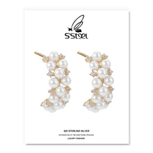 

S'STEEL Luxury Stud Earrings 100% 925 Sterling Silver Earring For Women Pearl Personalited Designer Earings Fine Jewellery Gift