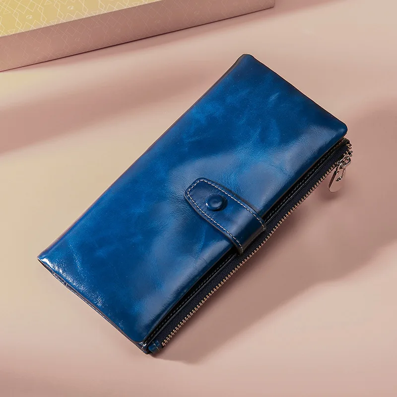 RFID Длинные женские кошельки модный замок из натуральной кожи кошелек Дамский бумажник-ридикюль деньги кожанная женская сумка держатель карты Портмоне - Цвет: Blue