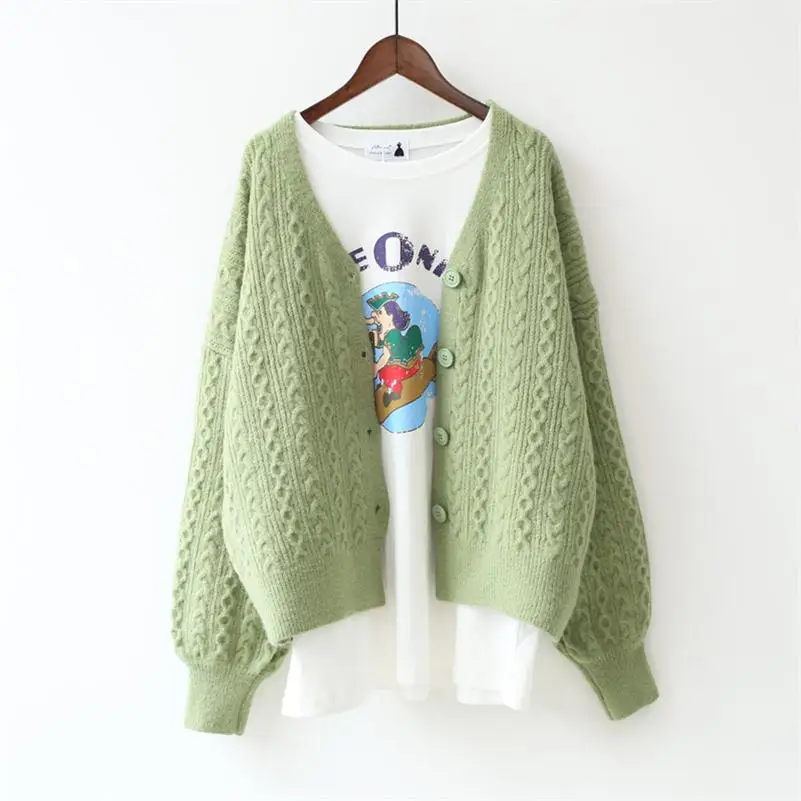 H. SA трикотажные кардиганы для женщин, открытый шов, на пуговицах, скрученный осенний свитер, куртка, пальто, мягкий теплый свитер, кардиганы и вязаные джемперы - Цвет: LM19087 Green