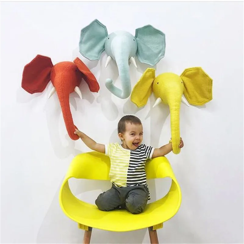 Giraffe Elephant Zebra 3D Animal Heads Wall Mount Hanging Stuff Plush Felt Artwork Kindergarten Kids Room Decor Dolls Photo Props (15)
