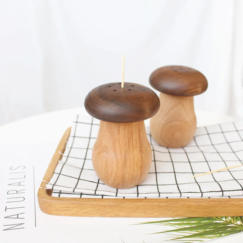 

New Fashion Home Household Bar Cafe Office Hotel Restaurant Nature Mushroom Solid Wood Toothpick Holder Toothpick