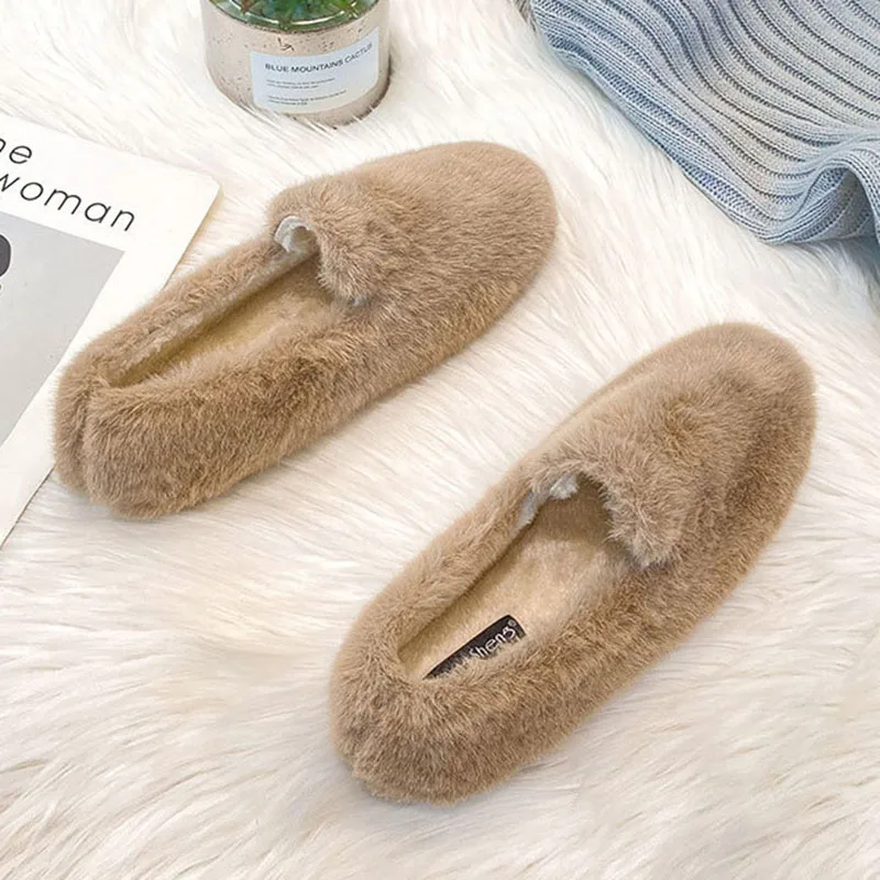 Chic Mink fur loafers female winter cotton shoes women solid comfy shearling moccasins warm plush flats woman plus size 34-43 5