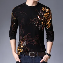 Осень-весна, Мужской Хлопковый вязаный свитер с круглым вырезом и длинным рукавом, Модные Повседневные пуловеры с цветочным принтом