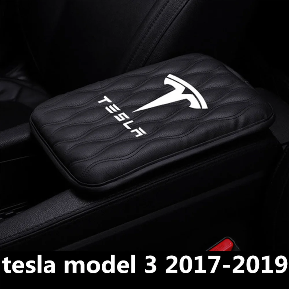 

Car Armrest Box Leather Pad For Tesla Model 3 2017 2018 2019 2020 Auto Luxurious Tesla Logo Mat Interior Mouldings Accessories