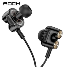 ROCK Universal 1,2 m 3,5mm Jack двухблочные стерео наушники с двумя динамиками HIFI наушники проводные Hi-Fi наушники-вкладыши с микрофонами