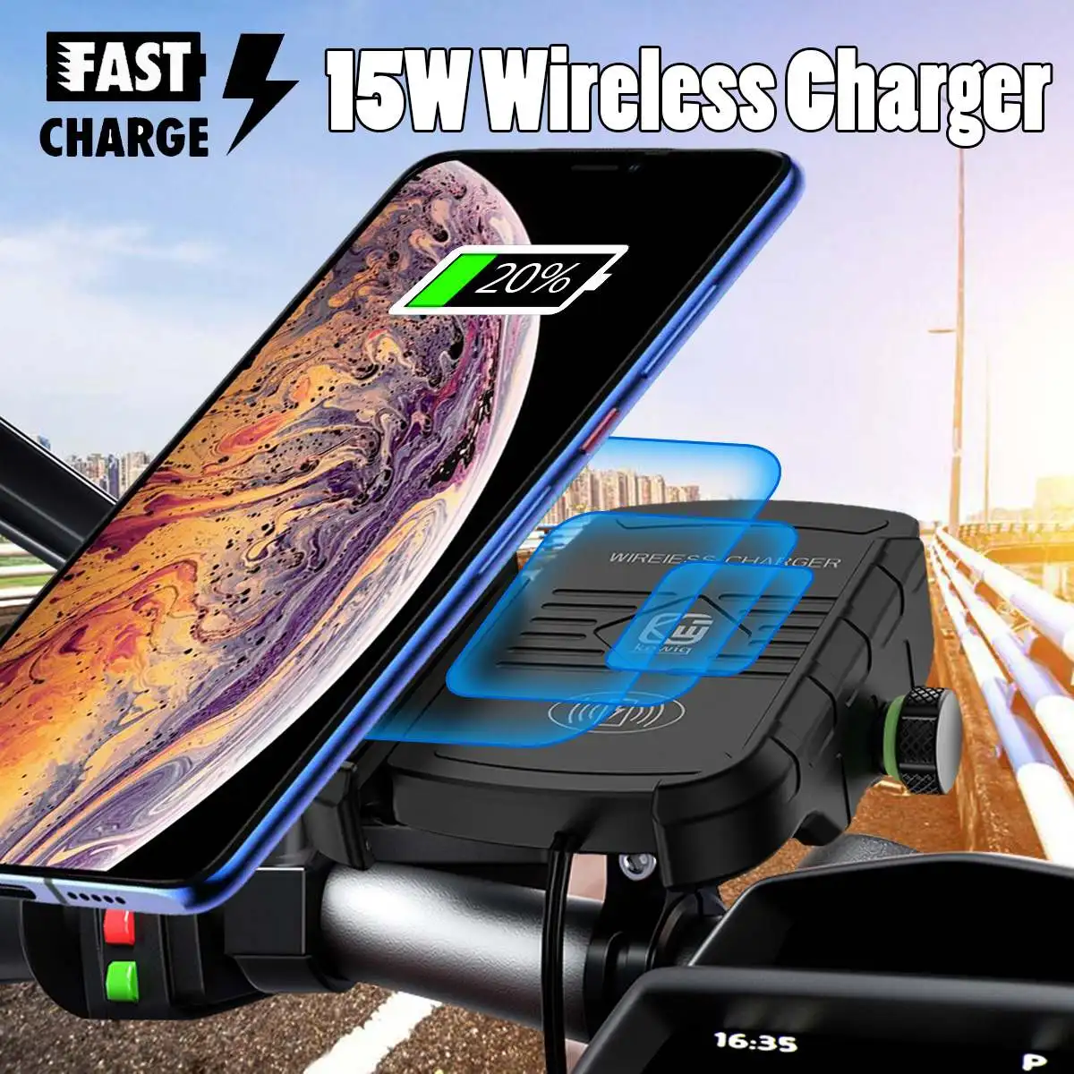 

Waterproof Qi Wireless Charger Motorcycle Phone Holder Fast Charging Bracket Holder Mount Stand for iPhone XR for Samsung S10