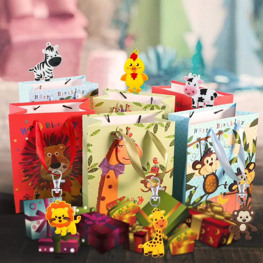 24 Pieces of Jungle Safari Animal Keychains Suitable for Safari Party Supplies Children's Party Bag Filling Jungle Bab party toys,toy gift filler,pop keychain toys,baby buddha keychains