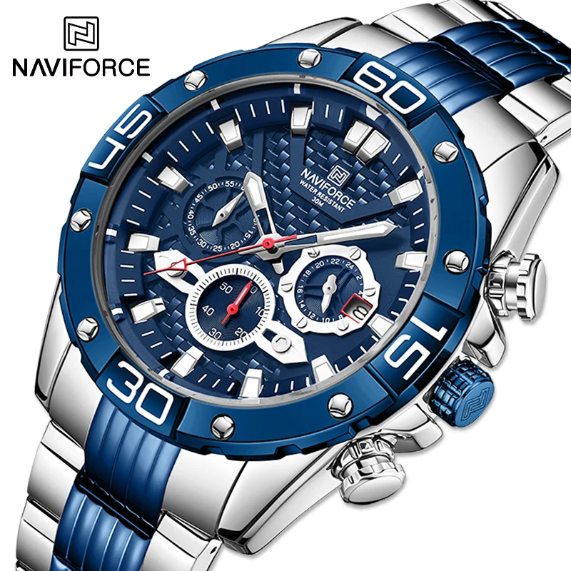 

NAVIFORCE Mens Luxury New Watches Military Sport Waterproof Wristwatch Male Quartz Analog Chronograph Stainless Steel Man Clock