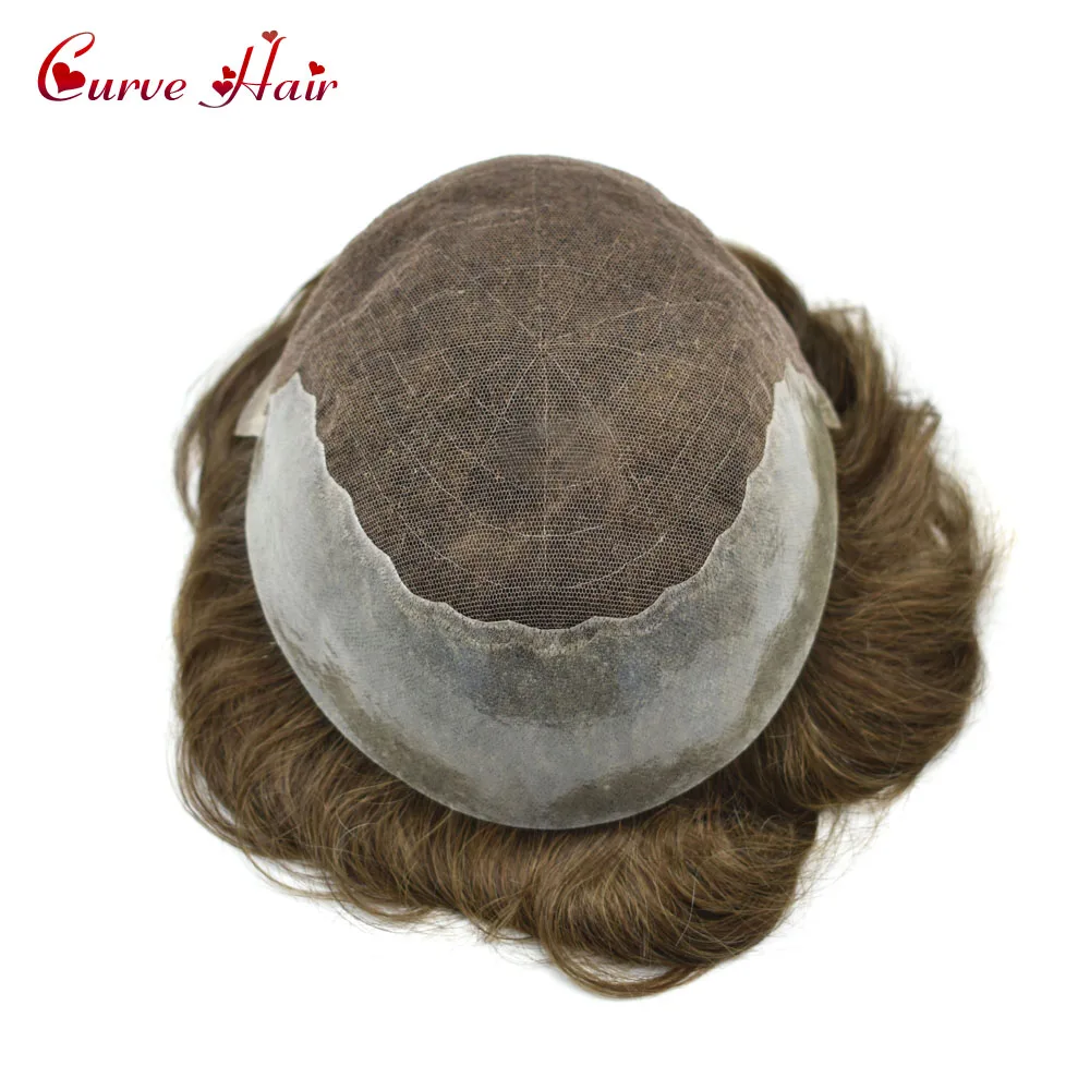 Французский кружевной парик для мужчин, завязанный вручную мужской парик из натуральных волос Q6