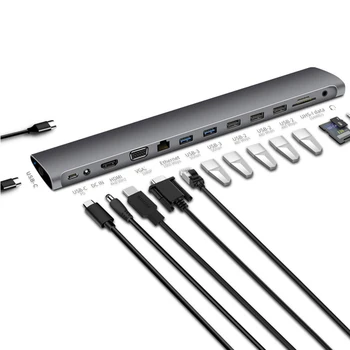 

VGA 3.0 hub charging Gigabit network card TF / SD card reader C-type 13-in-1 docking station HDMI converter