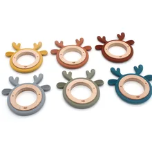 Anneau de dentition en bois pour bébé, nouveau Design personnalisé, animaux de dessin animé, jouet de qualité alimentaire, produits à mâcher, molaires essentiels pour enfants, 1 pièce
