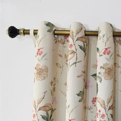 Beige Printing Heat Insulation Double-sided Cotton and Linen Retro Shading Curtains for Living Dining Room Bedroom