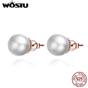 

WOSTU 2019 Rose Gold Freshwater Pearls Stud Earrings 925 Sterling Silver Small Earrings For Women Wedding Luxury Jewelry CQE609