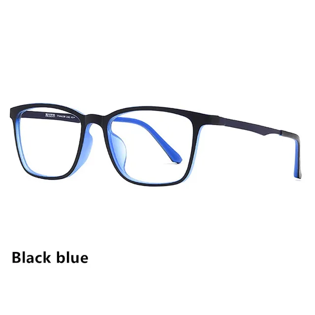 YIMATUILI Men's Ultra Light Pure Titanium Optica Eyeglasses Frame Comfortable Square High Quali TR90 Glasses For Vision Y8808 Black Blue