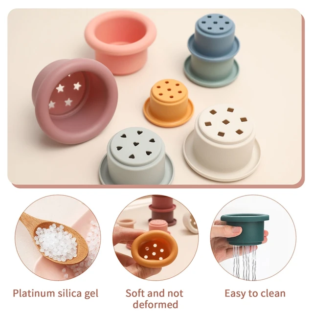 Ins Style Silicone Building Block Bathtub Toy for Baby Stacking Cup Montessori Toys Educational Hourglass Toys Christmas Gift 4