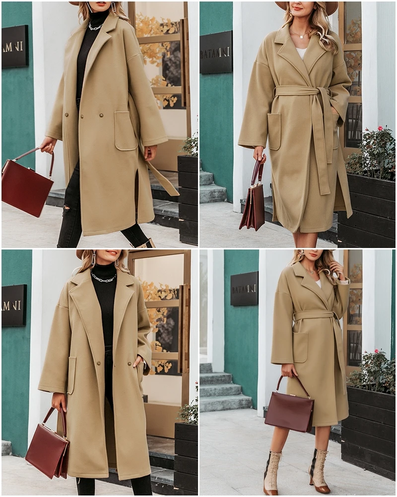 JaMerry, элегантная одежда для офиса, для работы, длинный, смесь пояса для пальто, карманы, Осень-зима, Женское пальто, верхняя одежда с длинным рукавом, твидовое пальто s