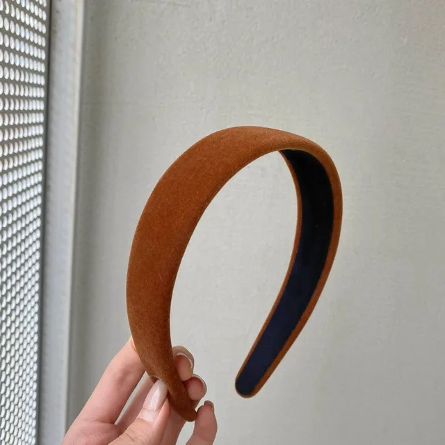 Retro Thick Velvet Headband Women Hair Accessories Fashion Wide Solid Color HairBand Plastic Elegant Bezel Hair Hoop Headwear coffee
